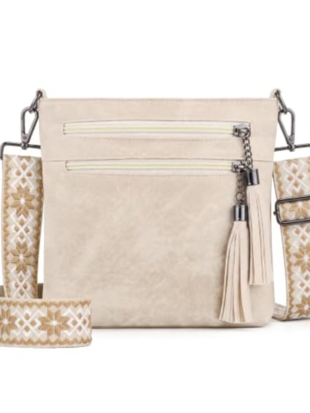 Vegan Leather Crossbody Bag Adjustable Guitar Strap Tassel